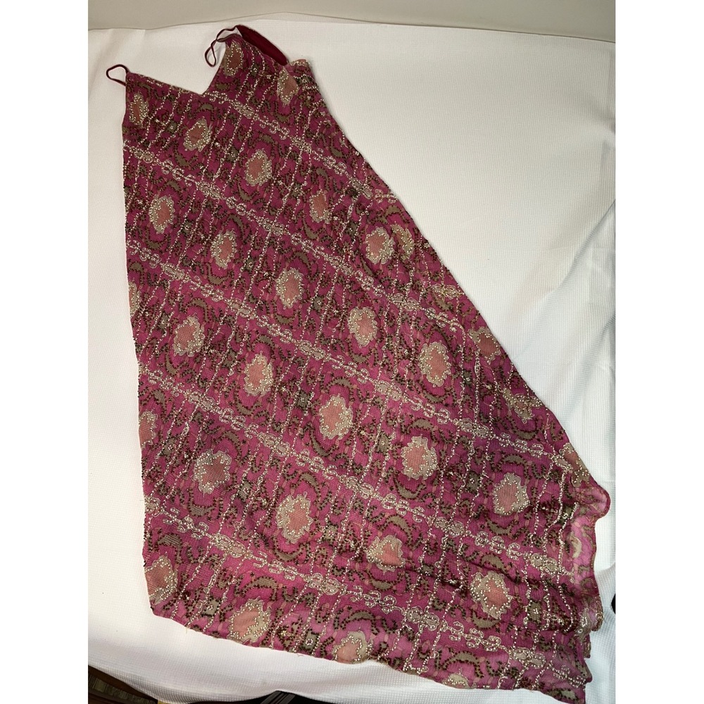 Floreat Anthropologie Beaded Mesh Asymmetrical Midi Dress Rose fairy glam sz2 - Picture 2 of 7
